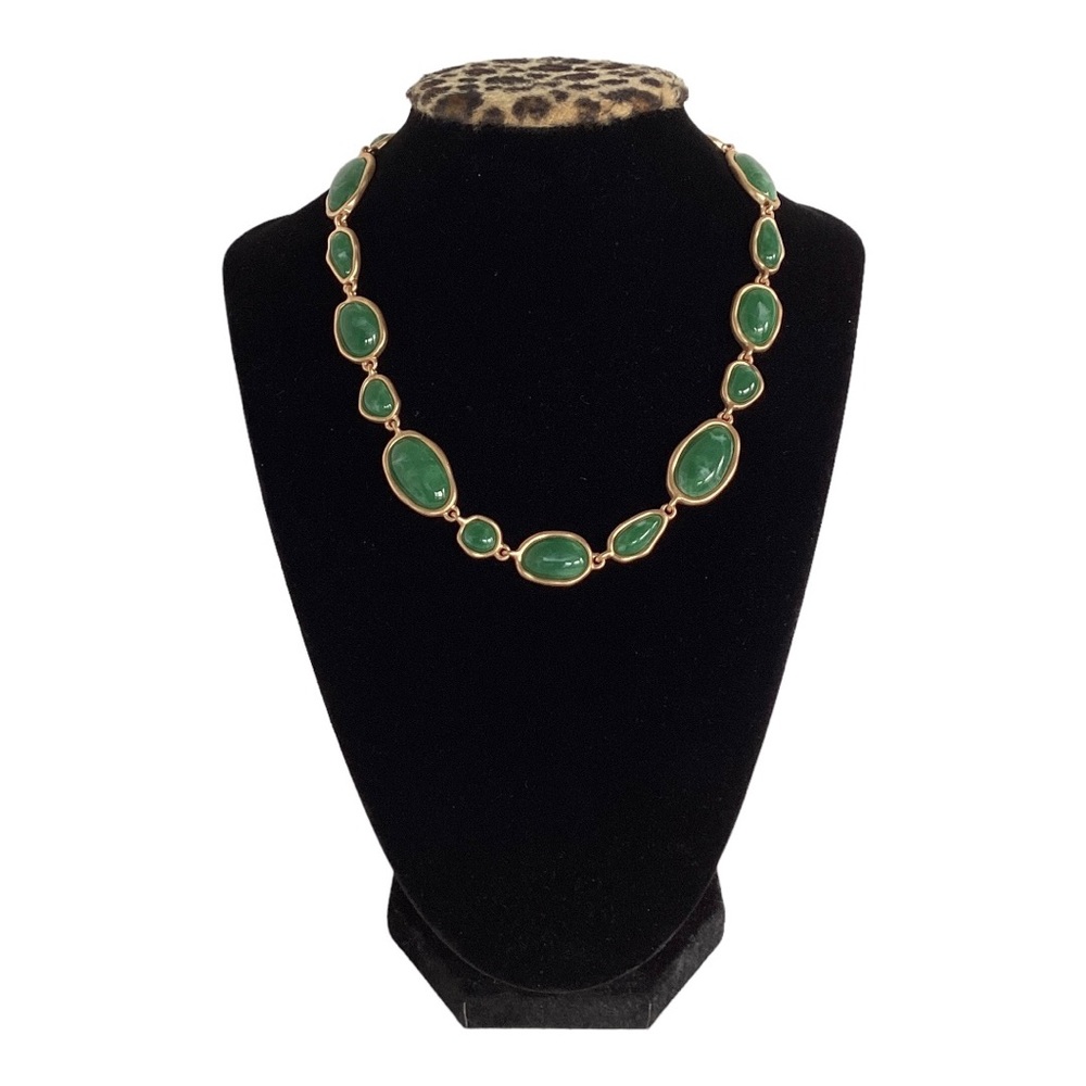 Southern Living Necklace Green Resin Cab Links Brushed Gold Tone 16 Inch